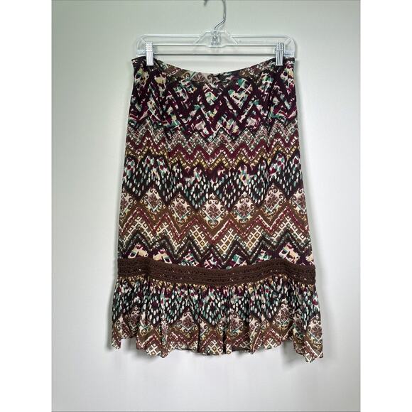 VTG Harolds Skirt Women's 10 Silk‎ Midi Flutter Hem Boho Crochet Festival Y2K - Picture 1 of 7
